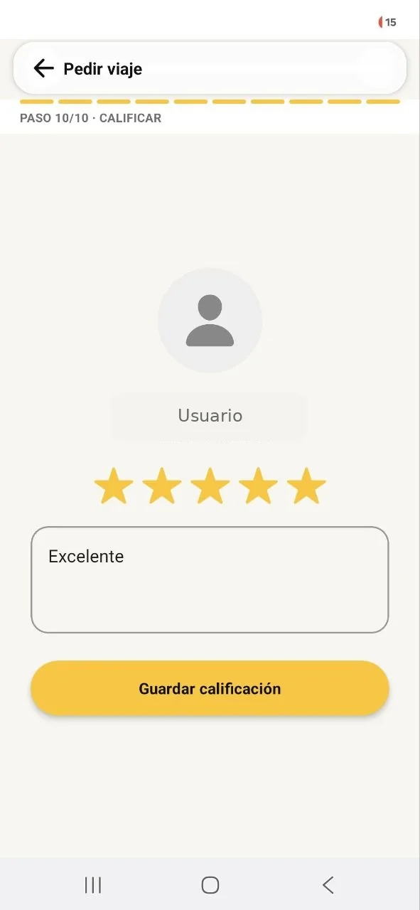 Calificación de viaje TaxiGo