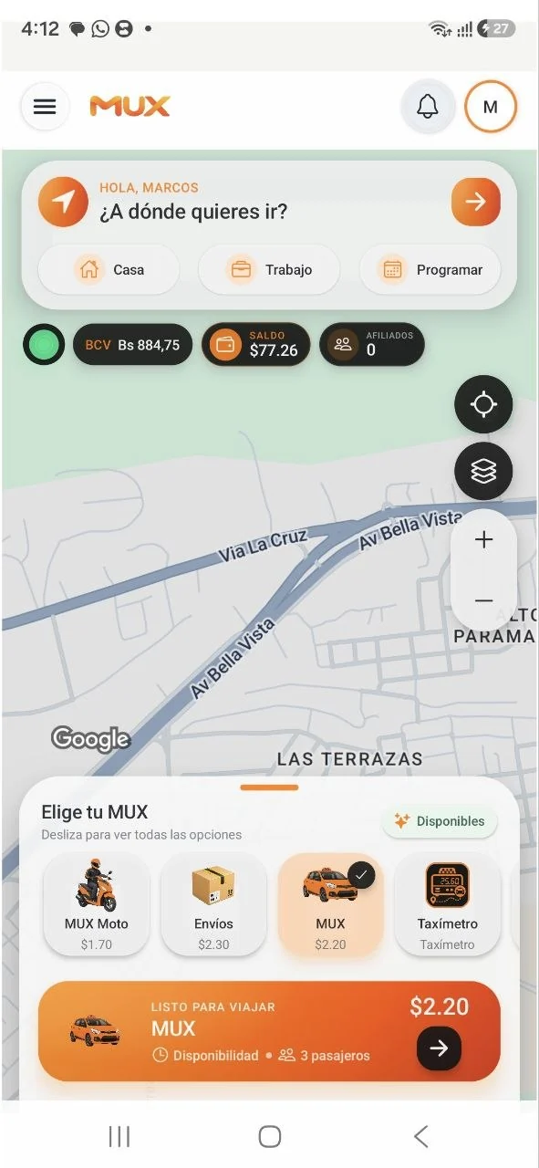 Pantalla principal real de MUX Clientes