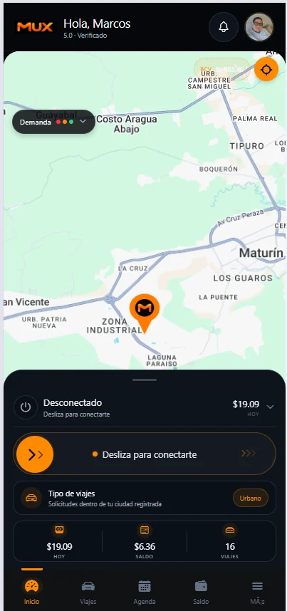 Pantalla principal real de MUX Conductores